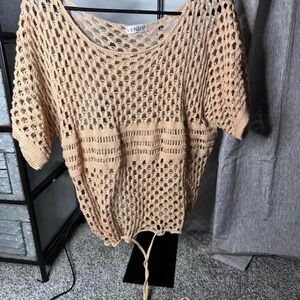 Venus tan crochet top with tie detail